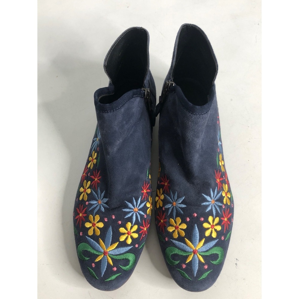 BERNARDO Women's Francine Embroidery Blue Suede Ankle Boots Size 6M‎